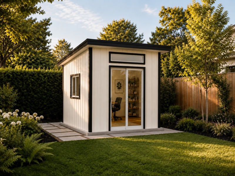 10 × 10 ft backyard studio, 100 sq ft, shown from the front corner
